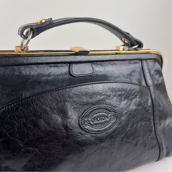 Vintage Oroton Doctors Satchel Black Leather Handbag Purse - Picture 11 of 11